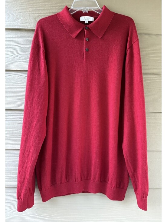 Turnbury Other - Turnbury Men's Extra Fine Merino Wool Dark Red Long Sleeve Polo Sweater Size 2XT